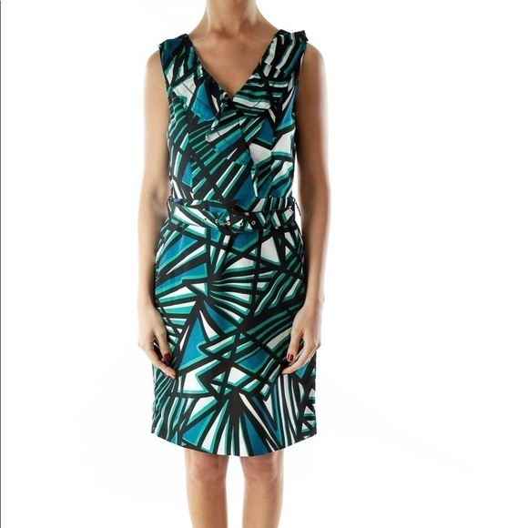NEW Banana Republic Tropical Geometric Striped Belted Sleeveless Ruffle Dress - Picture 1 of 16